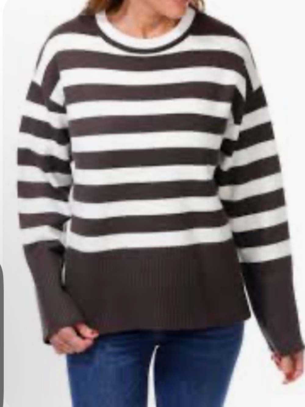 Vigoss Brown and White Striped Crewneck Sweater